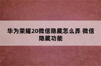 华为荣耀20微信隐藏怎么弄 微信隐藏功能